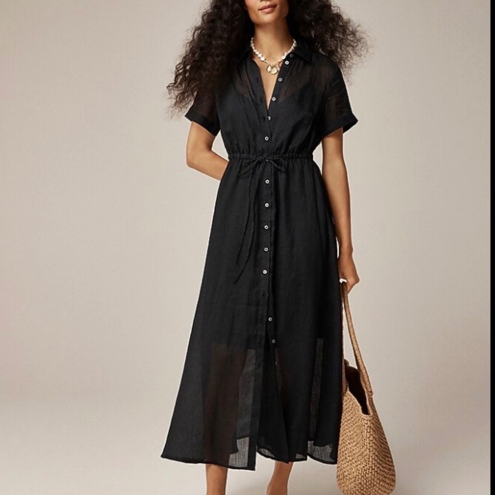 NWT J.Crew Black Cerise shirt-dress in ramie SZ 8